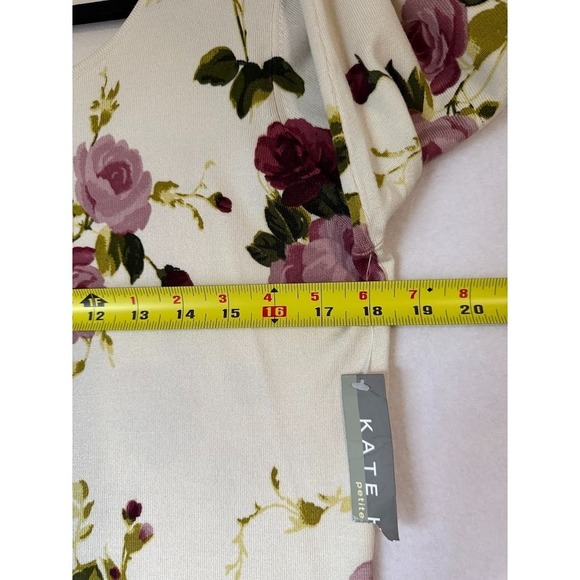 Kate Hill Top Women Petite Large Ivory Floral Scoop Neck 3/4 Sleeve Lightweight - Picture 7 of 14